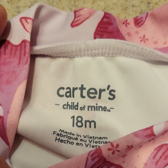 Carter's Pink Fish Print Kids Rashguard 2 Piece Set Size 18 Months - Picture 2 of 6